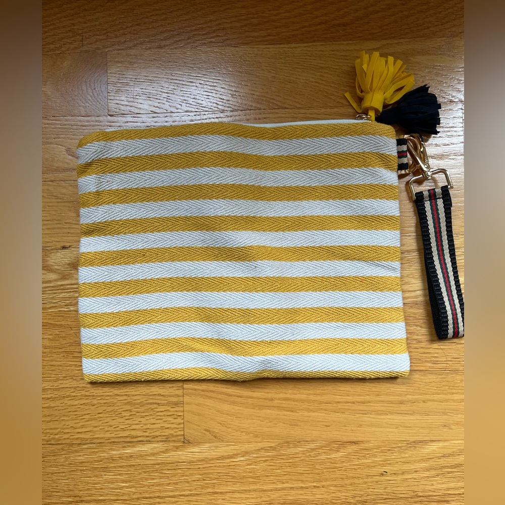 Yellow and cream striped clutch/wristlet